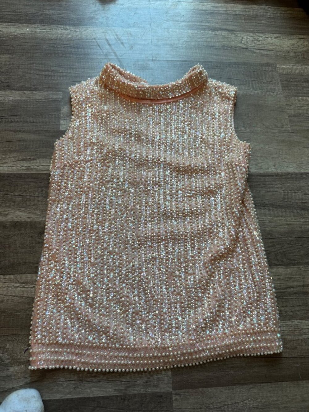 Vintage Valentina Ltd Pink Wool Beaded Tank Top With Pearl & Sequin Details Size